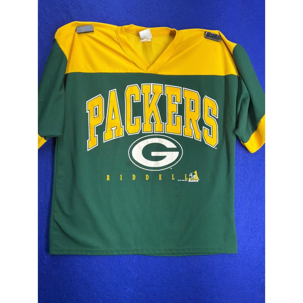 Vintage 1996 Mens Green Bay Packers Riddell Jersey Large Green Yellow